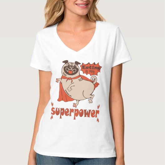 食べは私の超大国レッドクローンプグ漫画スタイル Tシャツ (正面)
