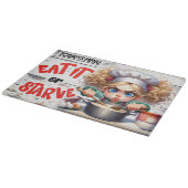 「食べるか餓死するか」料理漫画アート カッティングボード (角)