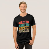 食べる寝るまた食べるリピート面白い食べ物愛好家Tシャツ トライブレンドTシャツ (正面全面)