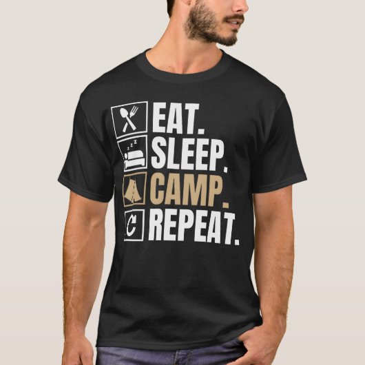 食べる寝るキャンプ繰り返す女の子 Tシャツ (正面)