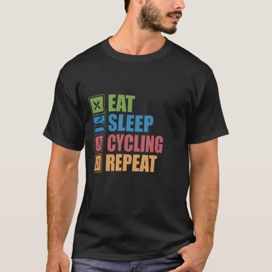 食べる寝るサイクリング繰り返す Tシャツ (正面)