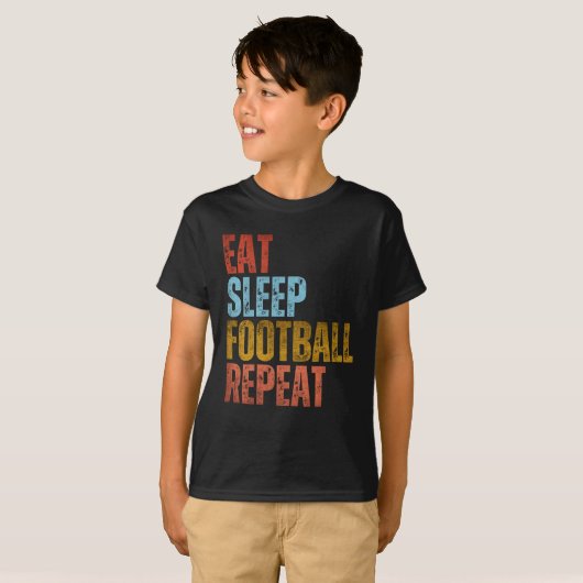 食べる寝るフットボール繰り返す Tシャツ (正面フル)