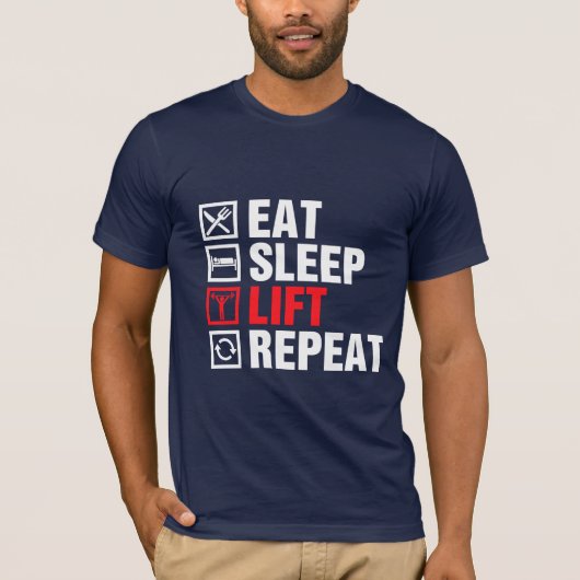 食べる寝るリフト繰り返す Tシャツ (正面)