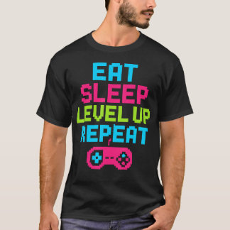 食べる寝るレベルアップ繰り返すゲーマー面白いビデオゲームギフト Tシャツ