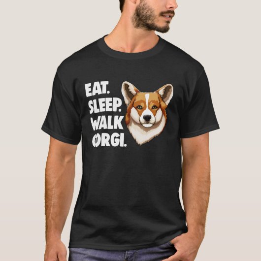 食べる寝る歩くコーギー コーギーラブ Tシャツ (正面)