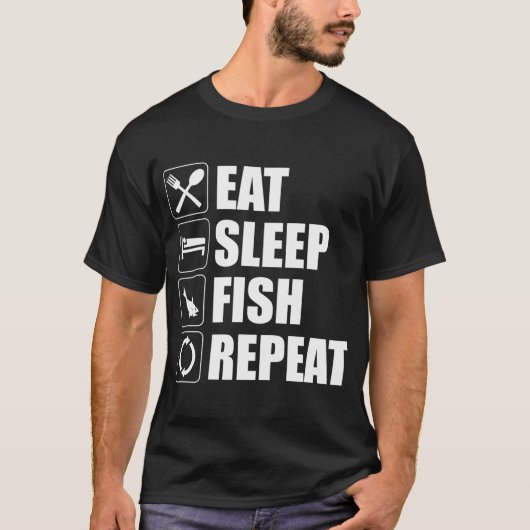 食べる寝る釣り繰り返す Tシャツ (正面)