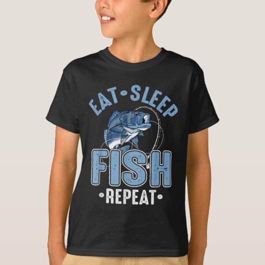 食べる寝る釣り繰り返す Tシャツ (正面)