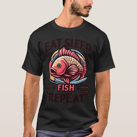 食べる寝る釣り繰り返す Tシャツ (正面)