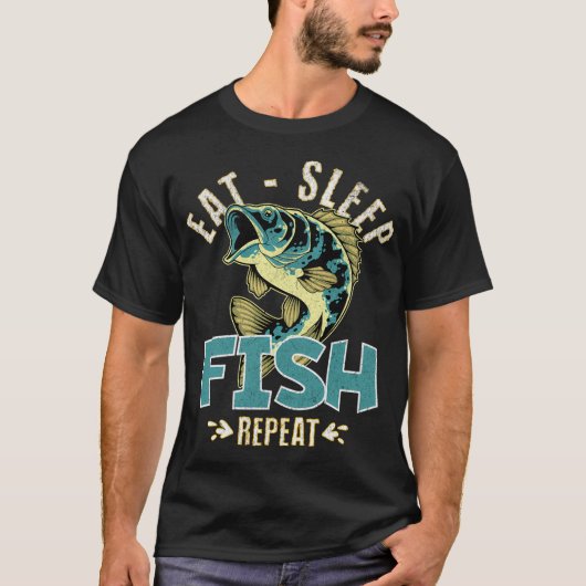食べる寝る釣り繰り返す Tシャツ (正面)