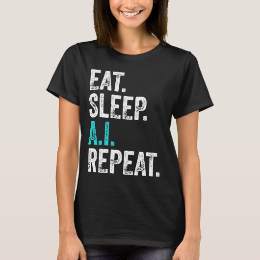 食べる寝るAI繰り返す Tシャツ (正面)