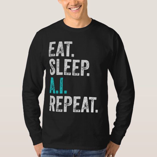 食べる寝るAI繰り返す Tシャツ (正面)