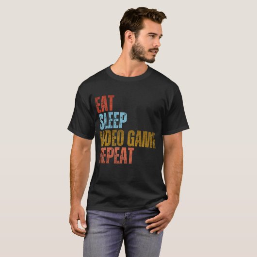 食べる・寝る・ゲーム・繰り返す Tシャツ (正面フル)