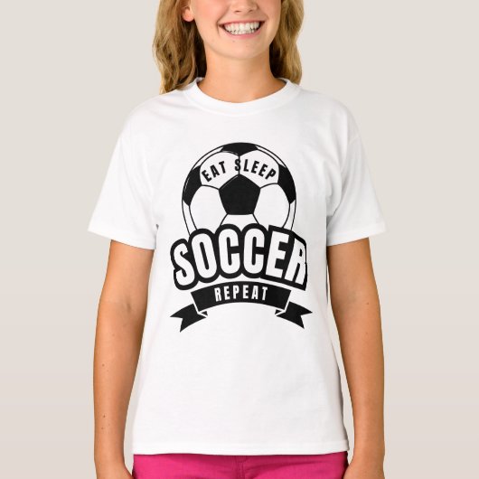 食べる 寝る サッカー 繰り返す Tシャツ (正面)