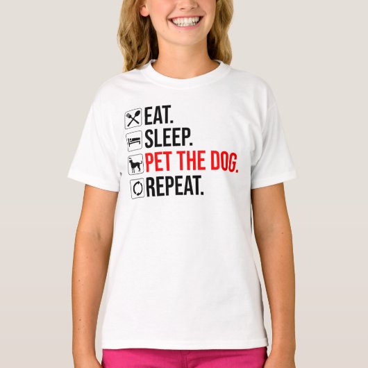 食べる。寝る。犬を撫でる。繰り返す Tシャツ (正面)