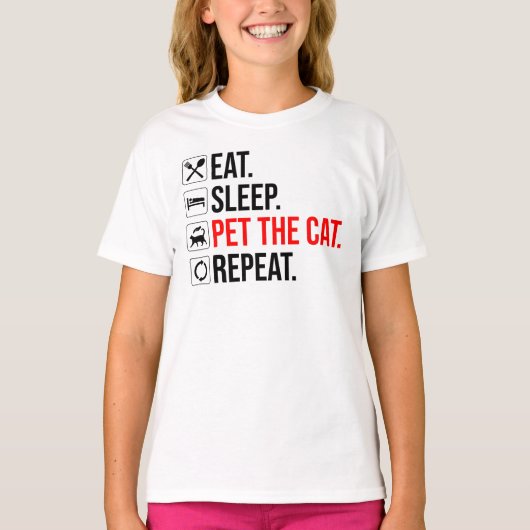 食べる。寝る。猫を撫でる。繰り返す Tシャツ (正面)