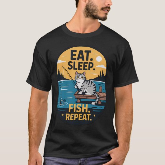 食べる。寝る。釣りをする。繰り返す。 Tシャツ (正面)