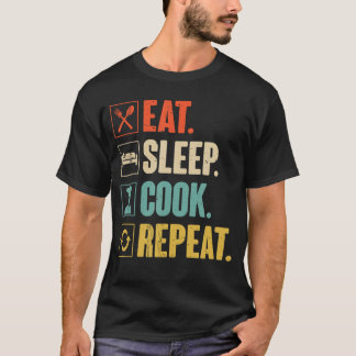 食べる 眠る 調理 繰り返す おもしろ ヴィンテージ クック 料理 C Tシャツ