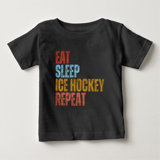 食べる 睡る アイスホッケー 繰り返す ベビーTシャツ (正面)