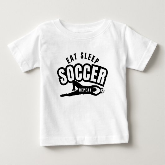 食べる 睡眠 サッカー 繰り返す ベビーTシャツ (正面)