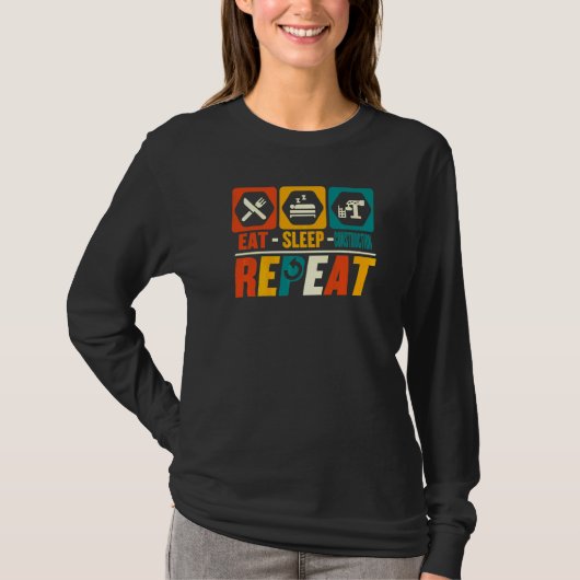 食べる 睡眠 建設 繰り返す 建設者 契約者 Tシャツ (正面)
