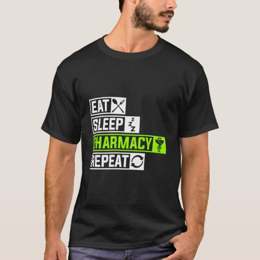 食べる 薬局 寝る 繰り返す 専門家 ドクター 医師 薬剤師 Tシャツ (正面)