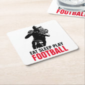 食べろ 眠れ 遊べ 黒と白のフットボール ポップアート スクエアペーパーコースター (アングル)