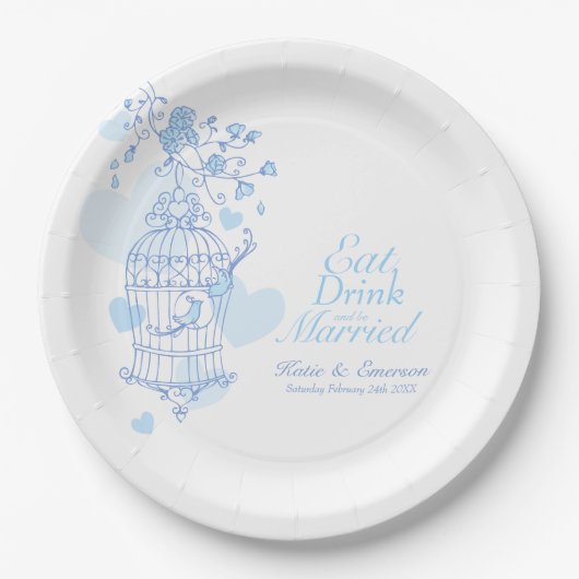 食べカスタムドリンク青い鳥結婚かご ペーパープレート (正面)