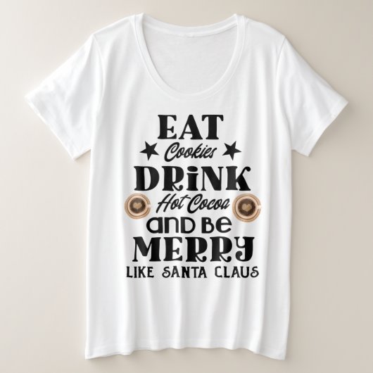 食べクッキーがホットココアを飲む プラスサイズTシャツ (デザイン正面)