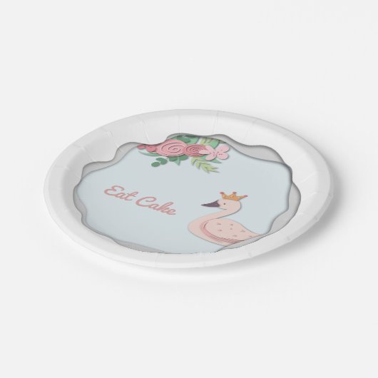 食べケーキフローラエレガントピンク白鳥と王冠 ペーパープレート (アングル)