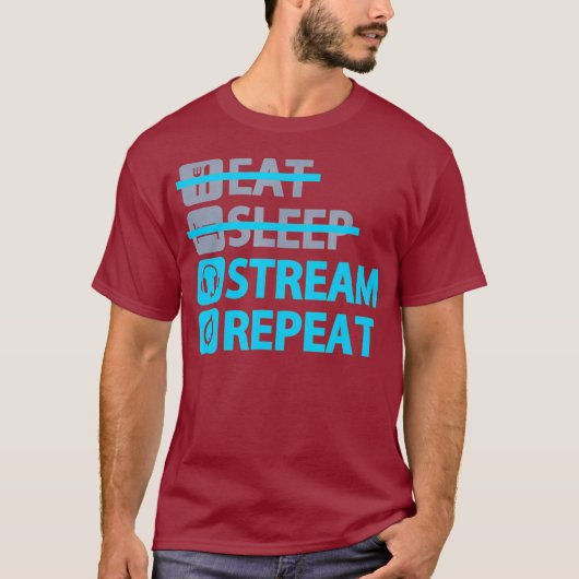 食べゲームのスリープおもしろいストリーム繰り返しT Tシャツ (正面)