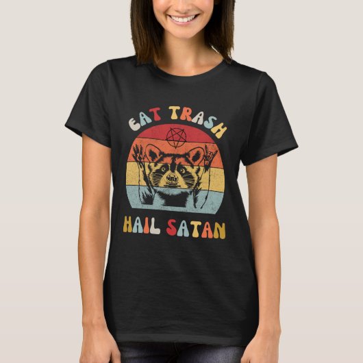 食べゴミHail Satan Raccoon Possumおもしろい Hail Sat Tシャツ (正面)