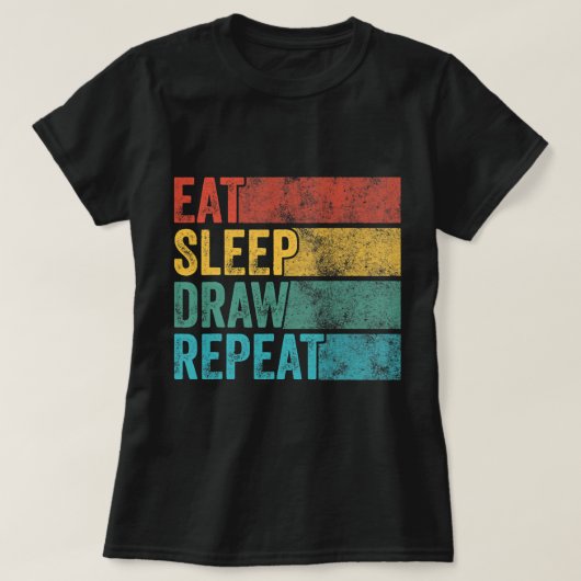 食べスリープの描画を繰り返しスケッおもしろいチの描画 Tシャツ (デザイン正面)