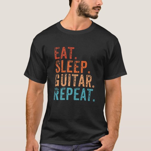 食べスリープギターリピおもしろいータギターヴィンタグ Tシャツ (正面)