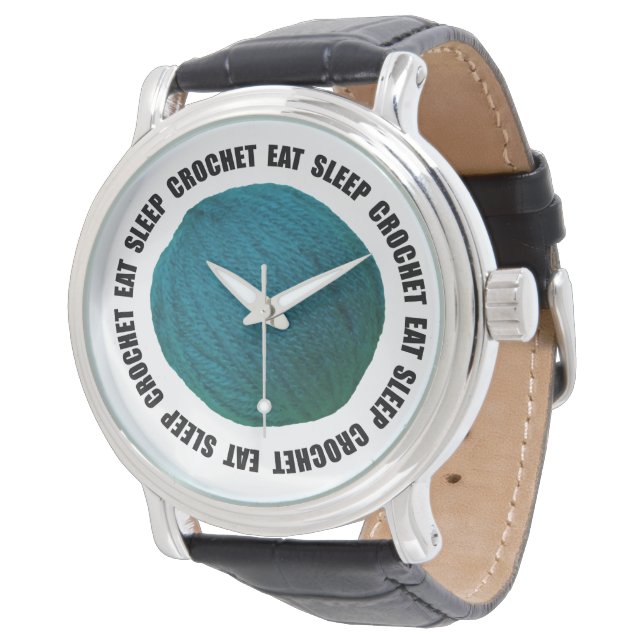 食べスリープクロシェ糸ボールティール（緑がかった色）はっきりした文字 腕時計 (アングル)