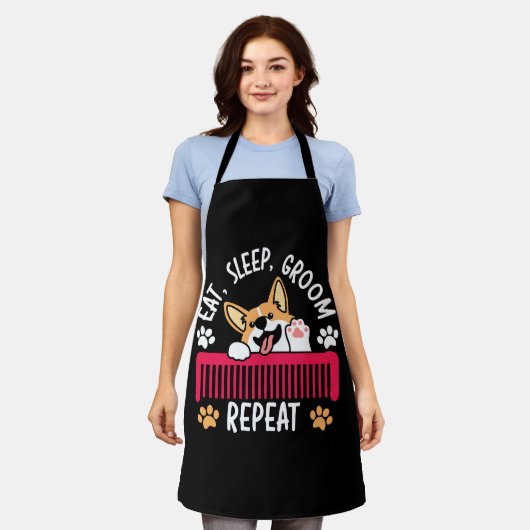 食べスリープグルームリピーターグルーミングドッグトリマー エプロン (着用した状態)