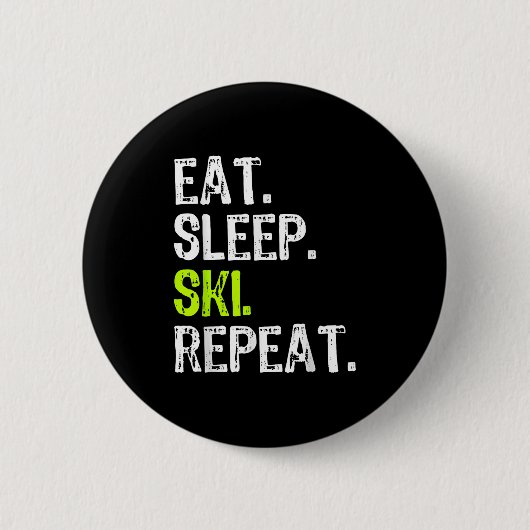 食べスリープスキーリピートのスキーヤーおもしろい恋人 缶バッジ (正面)