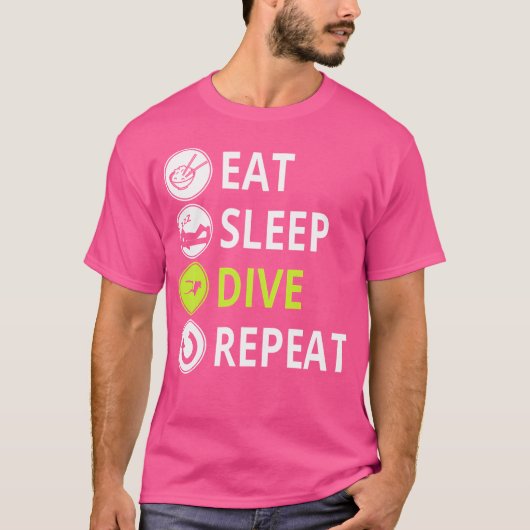 食べスリープダイブおもしろいリピーター Tシャツ (正面)