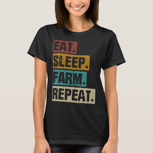 食べスリープファームリピートレトロヴィンテージ農家農業 Tシャツ (正面)