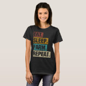 食べスリープファームリピートレトロヴィンテージ農家農業 Tシャツ (正面フル)