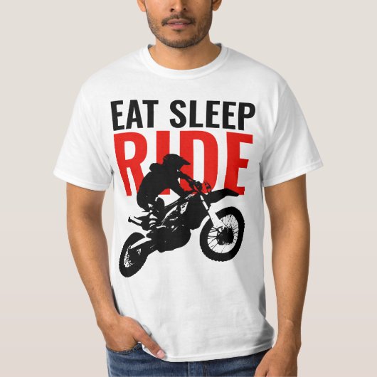 食べスリープライドモトクロスバイクポップ・アートのスポーツ Tシャツ (正面)
