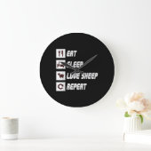 食べスリープラブシープ |おもしろい引用文 ラージ壁時計 (ホーム)