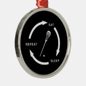 食べスリープリピートラクロススポーツファンことわざ メタルオーナメント (右)