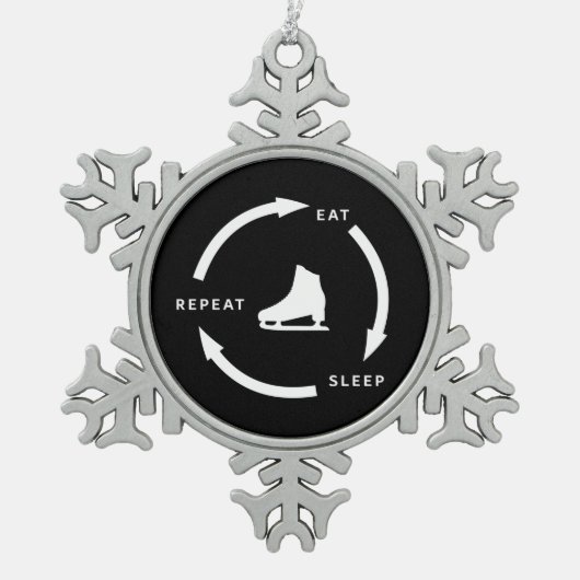 食べスリープリピート姿スケートで滑るスポーツファンことわざ スノーフレークピューターオーナメント (正面)