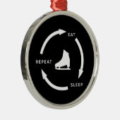 食べスリープリピート姿スケートで滑るスポーツファンことわざ メタルオーナメント (右)