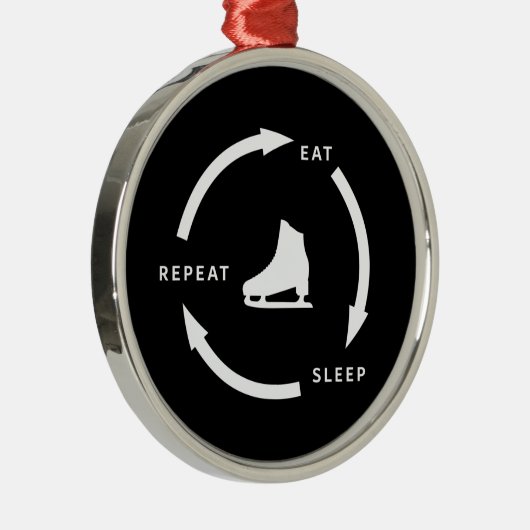 食べスリープリピート姿スケートで滑るスポーツファンことわざ メタルオーナメント (右)