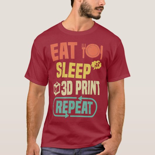 食べスリープ3Dプリント繰り返しおもしろい3D印刷 Tシャツ (正面)