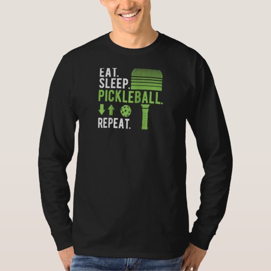 食べスリープPickleball Repeatおもしろい Pickleball Playe Tシャツ (正面)