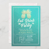 食べドリンクとパーティー結婚のゴールデンパイナップルカップル 招待状 (正面/裏面)