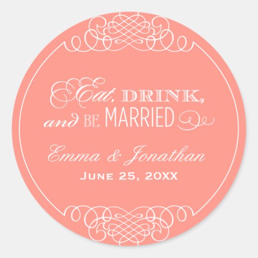 食べドリンクとビー結婚したコーラル結婚モノグラム ラウンドシール (正面)