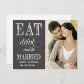 食べドリンクとブ結婚したーブブラックウェディングの日付を保存 案内ポストカード (正面/裏面)